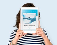 Illustration of air ticket booking for travel destination on digital tablet
