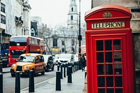 Free British phone booth outside on street image, public domain design CC0 photo.