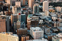Overhead view of the buildings of downtown San Francisco.