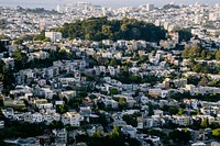 Free aerial view of San Francisco residential section on hill image, public domain city CC0 image.