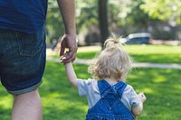 Free father and daughter walking holding hands in the park image, public domain people CC0 photo.