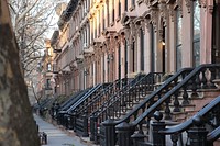 Free brownstone homes in New York image, public domain urban CC0 photo.