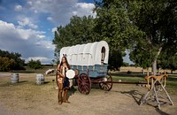 An American Indian historical interpreter at Fort Laramie National Historic Site in Goshen County, Wyoming.