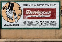 Old Dr. Pepper advertising sign in downtown Pittsburg, Texas. Original image from <a href="https://www.rawpixel.com/search/carol%20m.%20highsmith?sort=curated&amp;page=1">Carol M. Highsmith</a>&rsquo;s America, Library of Congress collection. Digitally enhanced by rawpixel.
