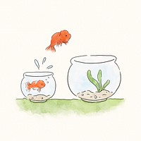 Goldfish jumping into a bigger bowl