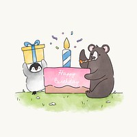 Bear and penguin having a birthday party