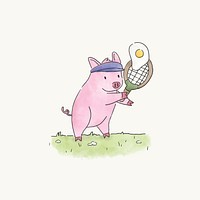 Pig playing tennis with a fried egg