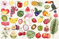 Hand drawn tropical fruits patterned background illustration