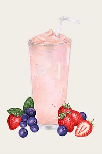 Healthy mixed berry smoothie vector watercolor style