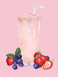 Illustration of mixed berries smoothie drink watercolor style