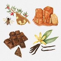 Hand drawn confectionery flavor sticker design element set
