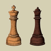 Hand-drawn chess king and queen illustration