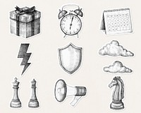 Black and white psd business icon cartoon collection