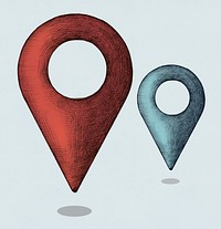 Hand-drawn red and blue location illustration