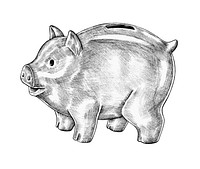 Hand-drawn gray piggy bank illustration