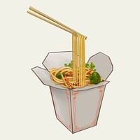 Chow mein in takeawy box illustration