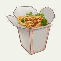 Chow mein in takeawy box illustration