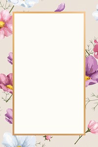 Gold rectangle cosmos flower frame design resource