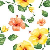 Hand drawn hibiscus flowers print