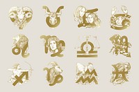 Gold zodiac signs psd astrological symbol