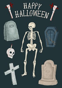 Happy Halloween graveyard and skeletons