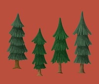Hand-drawn pine trees on a red background