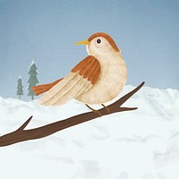 Hand-drawn cute sparrow on a branch