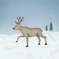 Hand-drawn walking cute reindeer