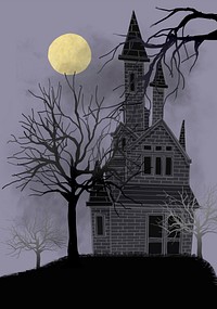 Illustration of a castle at night icon vector for Halloween