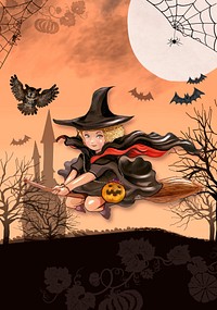 Illustration of flying witch for Halloween background