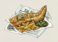 Hand drawn fish and chips