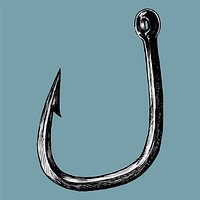 Hand drawn fish hook isolated