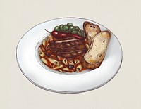 Hand-drawn penne caponata dish