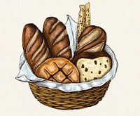 Hand-drawn bread basket isolated