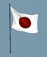 Hand drawn japanese flag with pole