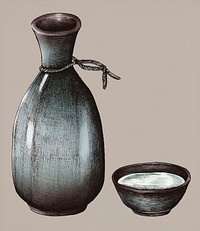Hand drawn mirin Japanese rice wine
