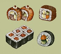 Hand drawn sushi Japanese food