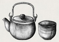 Hand drawn green tea set