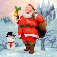 Hand drawn cheerful Santa Claus carrying a presents sack