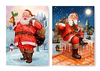 Hand drawn Santa Claus Christmas greeting card set