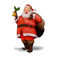Hand drawn cheerful Santa Claus carrying a presents sack
