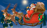 Hand drawn Santa Claus riding a sleigh delivering presents