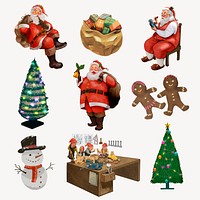 Christmas sticker, hand drawn design psd set