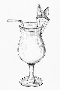 Hand drawn glass of pineapple cocktail