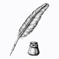 Hand drawn quill pen with an inkwell vector