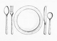Hand drawn plate and cutlery set