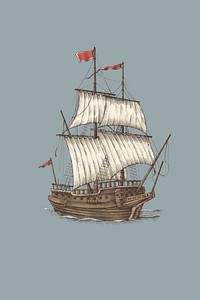Vintage sailing wooden pirate boat vector