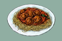 Spaghetti with meatballs drawing vector