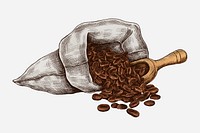 Hand drawn coffee beans in a bag