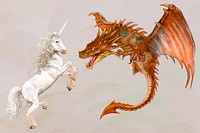 Unicorn and a dragon in action vector